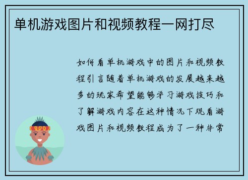 单机游戏图片和视频教程一网打尽